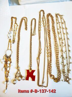 6 Gold chain Necklaces, items # B-137 -142,. wt. 256 grams.